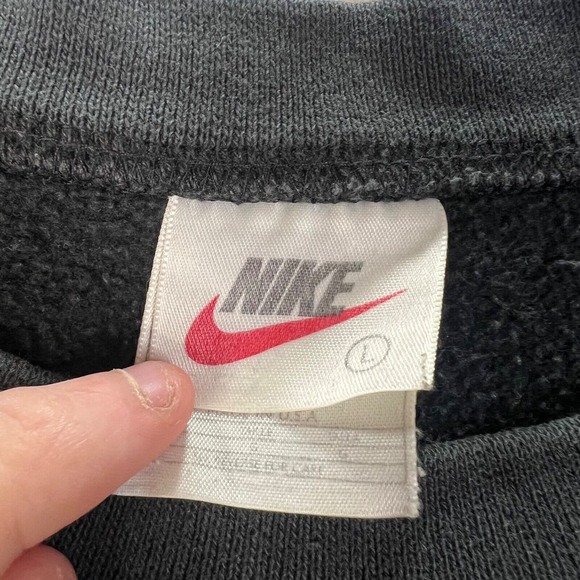 VTG Nike Sweater Men Large Black 80s Swoosh Embroidered Check Made in USA Cotton - Picture 4 of 13